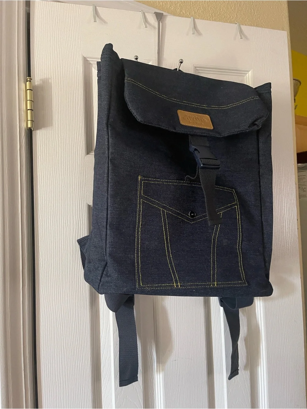 Jean Paul Gaultier Navy Denim Backpack with Yellow Stitching